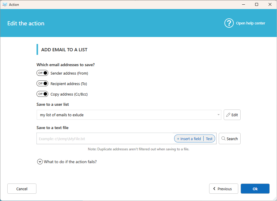 Action to save email address to a list automatically