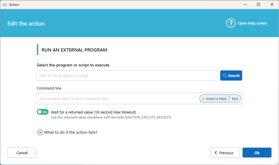 Execute a program or script with returned value