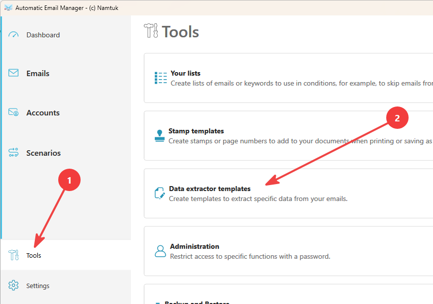 Open the data extractor