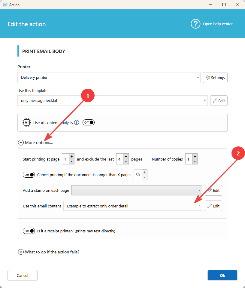 Select the data model on action