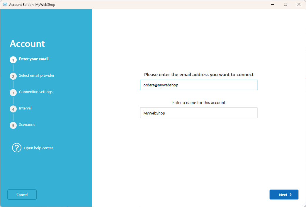 enter the email address to connect to