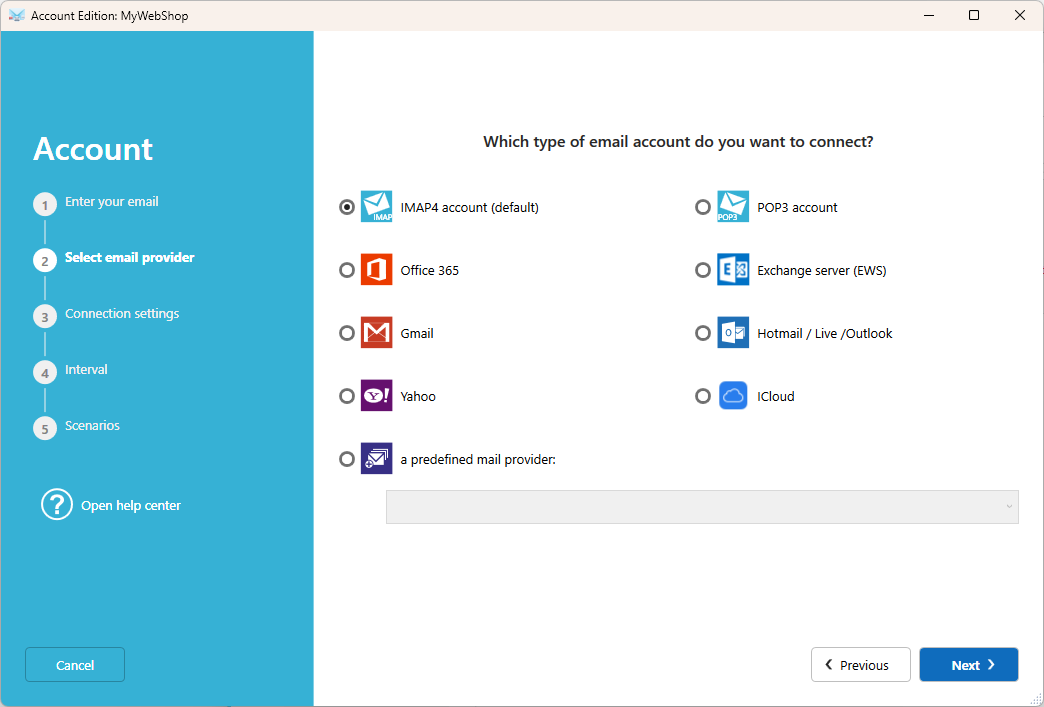 Select the type of connection if not detected