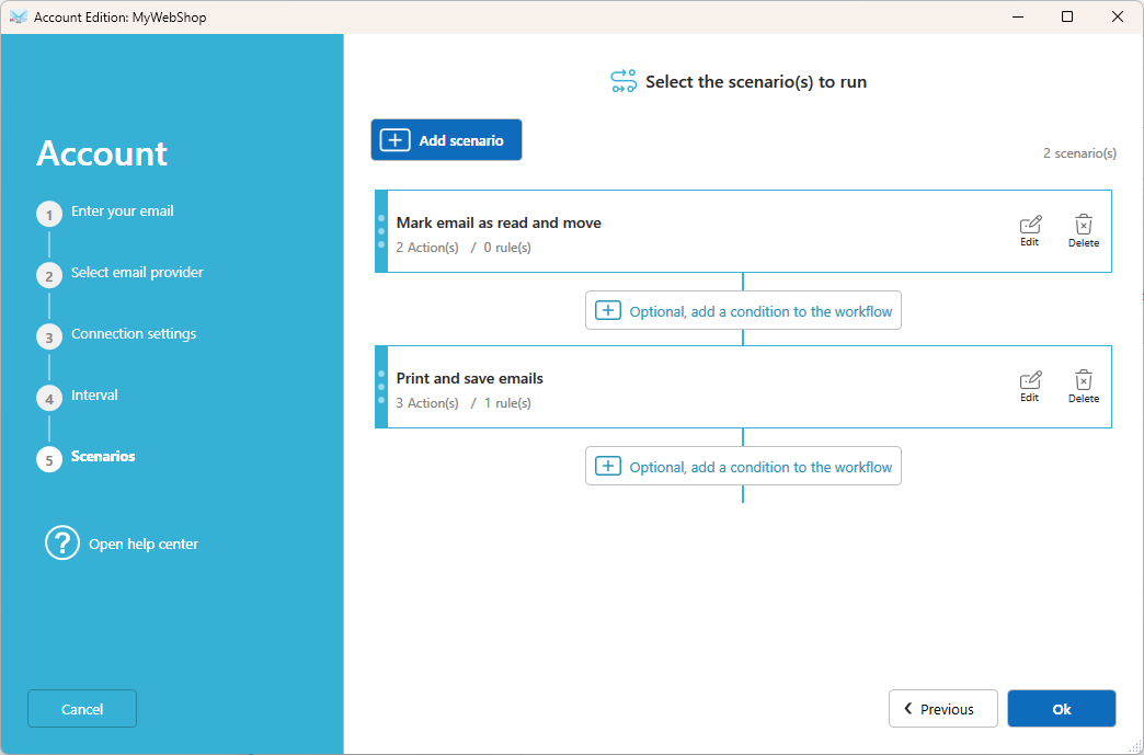 Add your scenarios