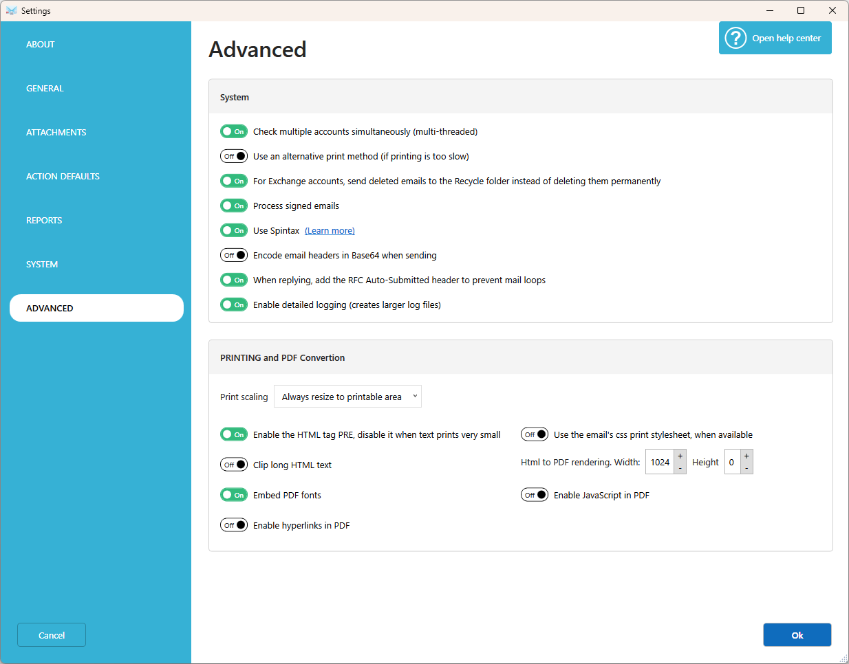Settings advanced