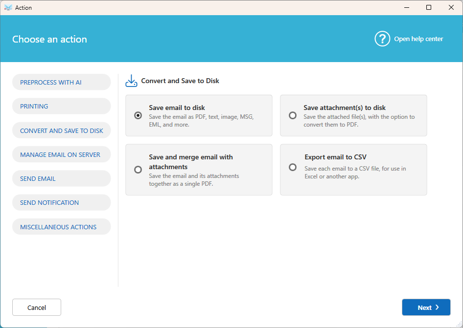 Convert and save actions