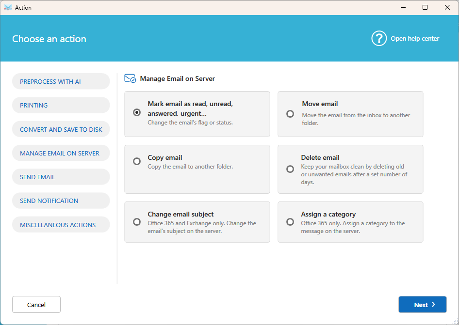 Actions on server side