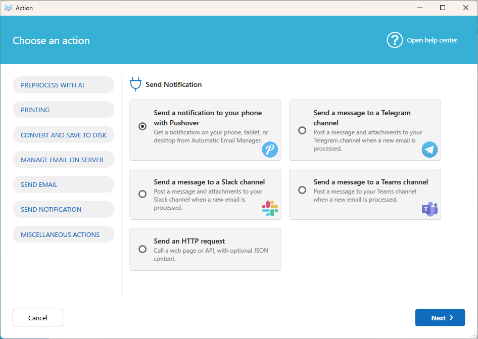 Notifications to 3rd party software actions