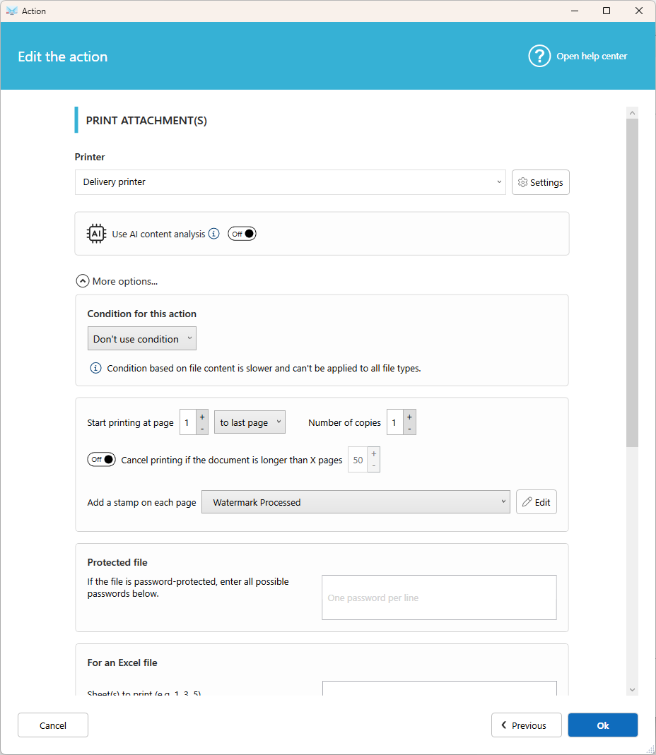 Print attachments action