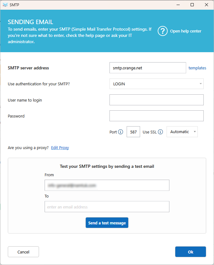 SMTP settings