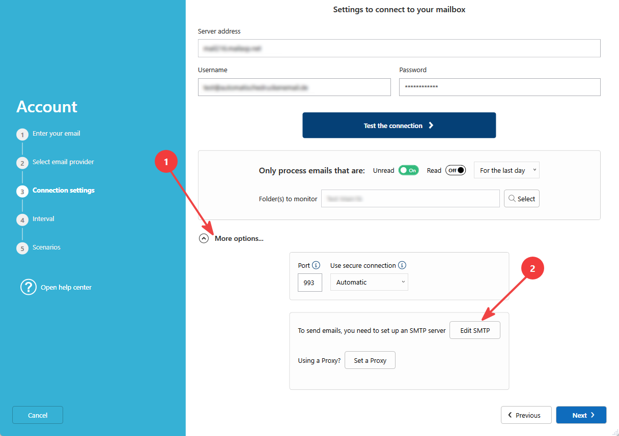 Set smtp from an account