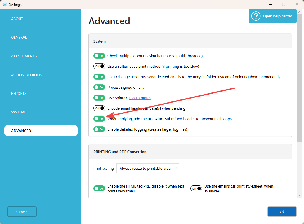 RFC 3834 option