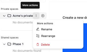 Private space More actions menu with Rename, Rearrange and Delete