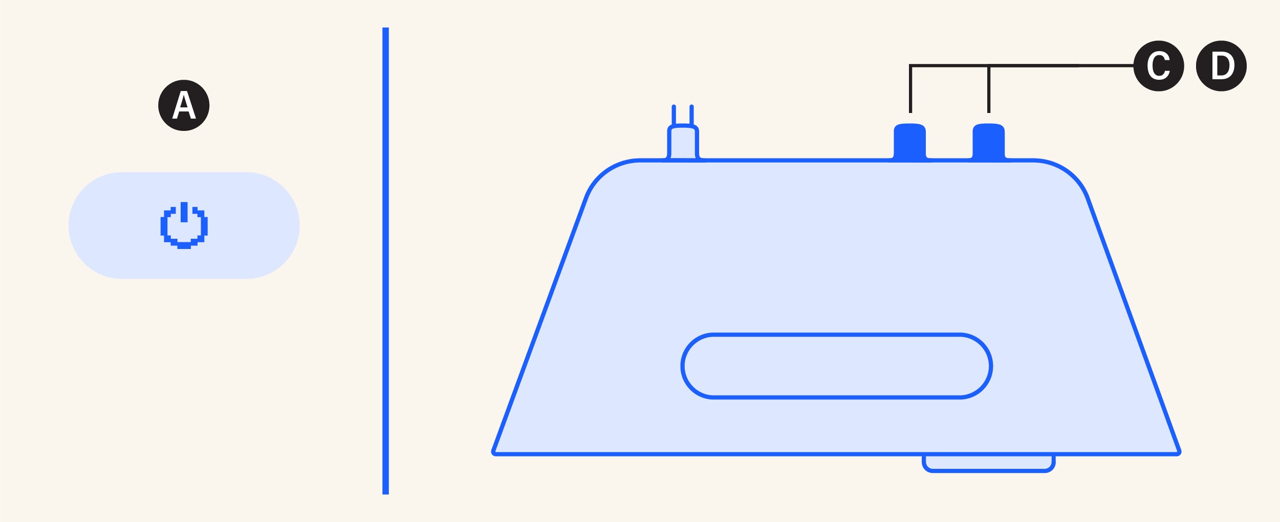 Press and both knobs on the back of the device to turn off