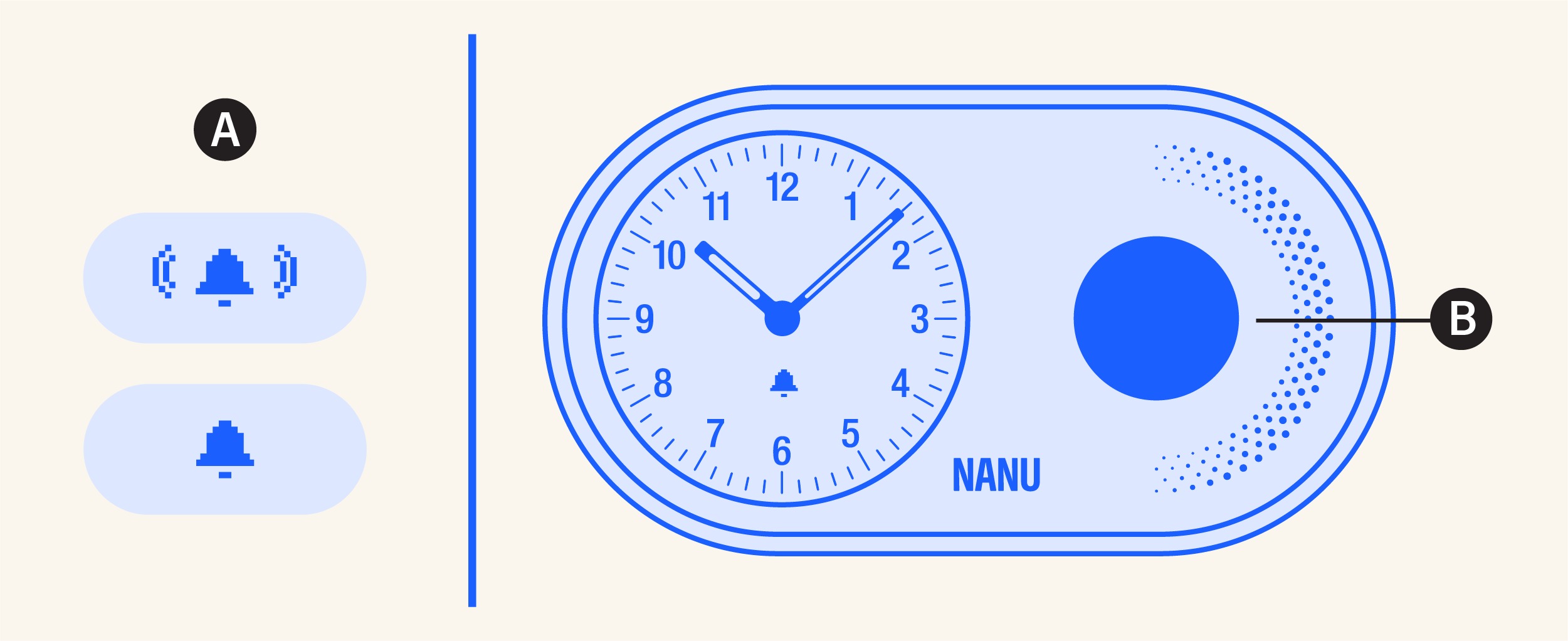 Alarm knob is the large knob on the front of the clock