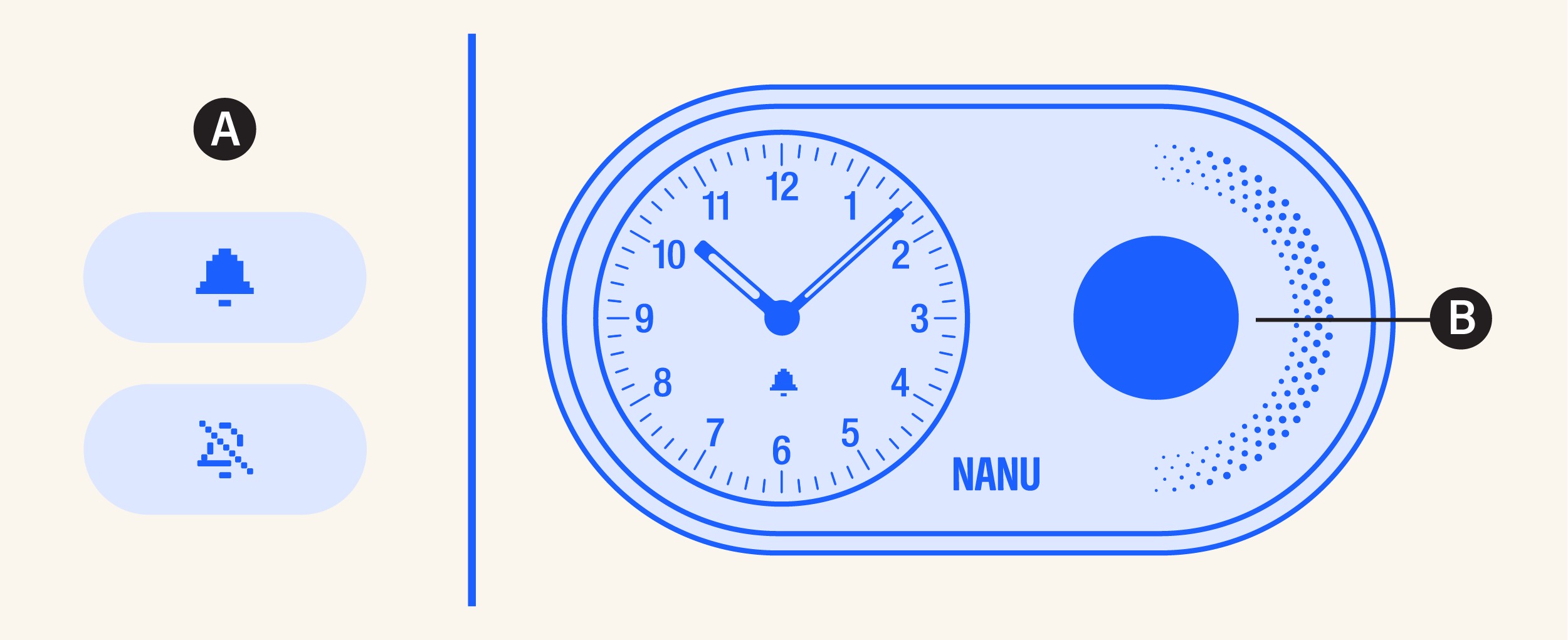 Alarm knob is the large knob on the front of the clock