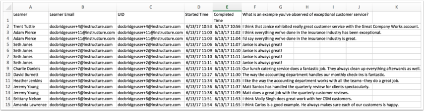 View Short Answer Responses CSV