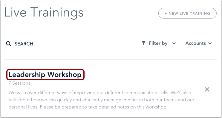Open Live Training Course