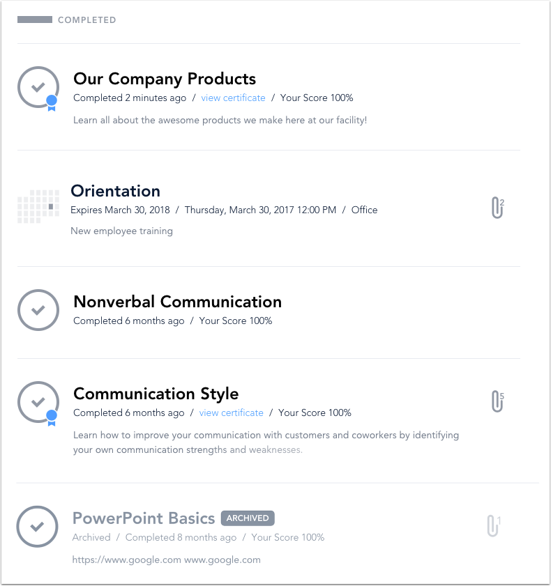 View Completed Courses