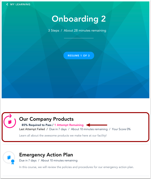 View Failed Course with attempt