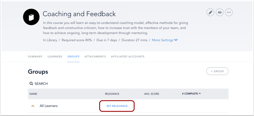View Set Relevance status