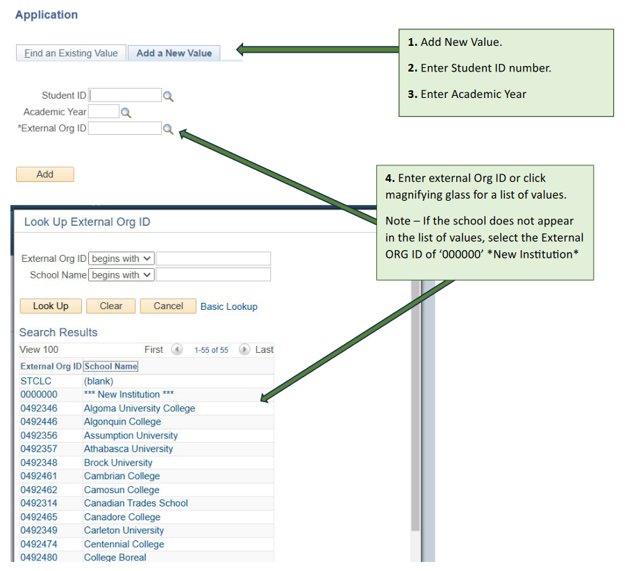 Credit transfer process, looking up external organization