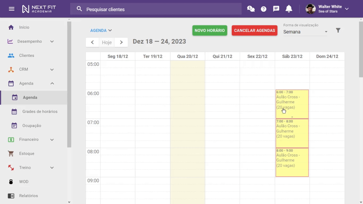 Como restaurar um horário cancelado na agenda?