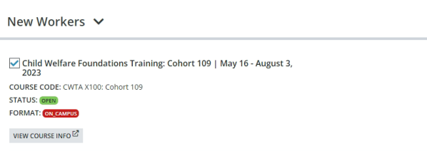 Screenshot of a course name with a check box on the left.