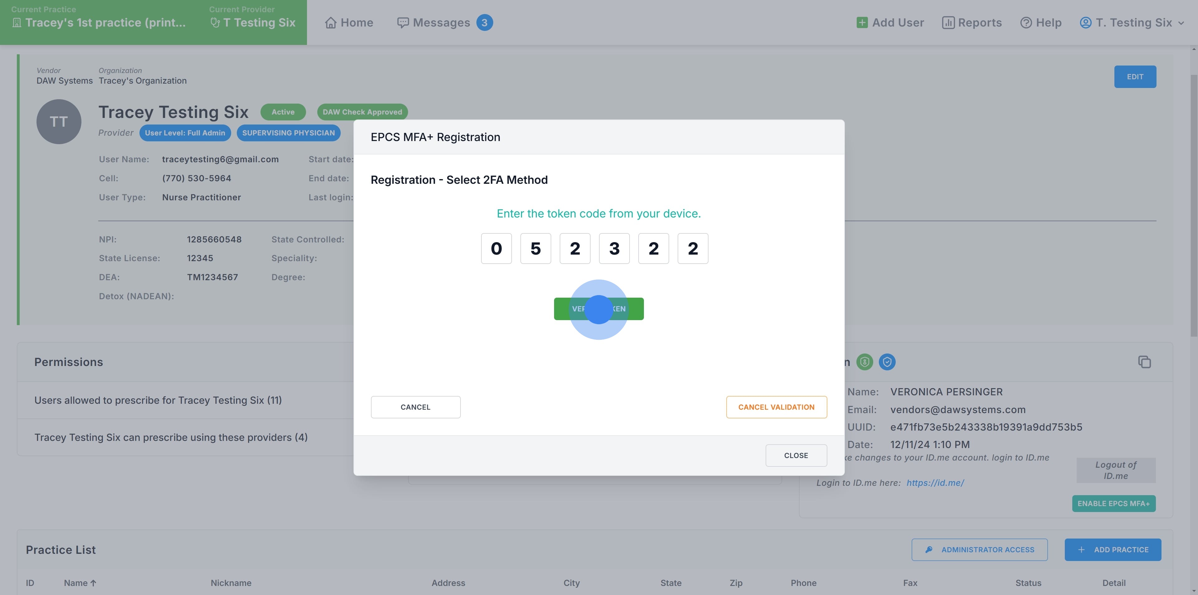 9 Click on "Verify Token".