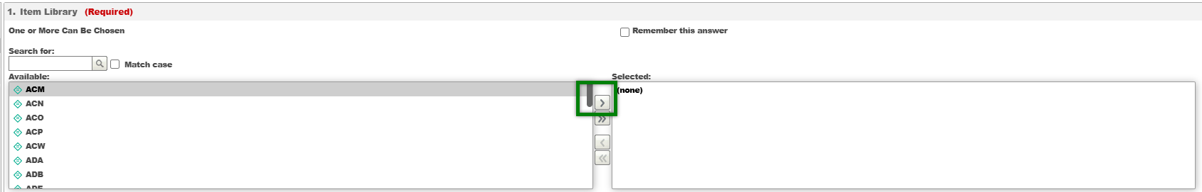 BLUEcloud Analytics prompt screen showing library code selection and the chevron button