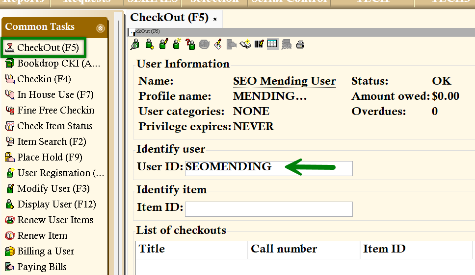 WorkFlows Checkout Wizard with a mending user ID entered