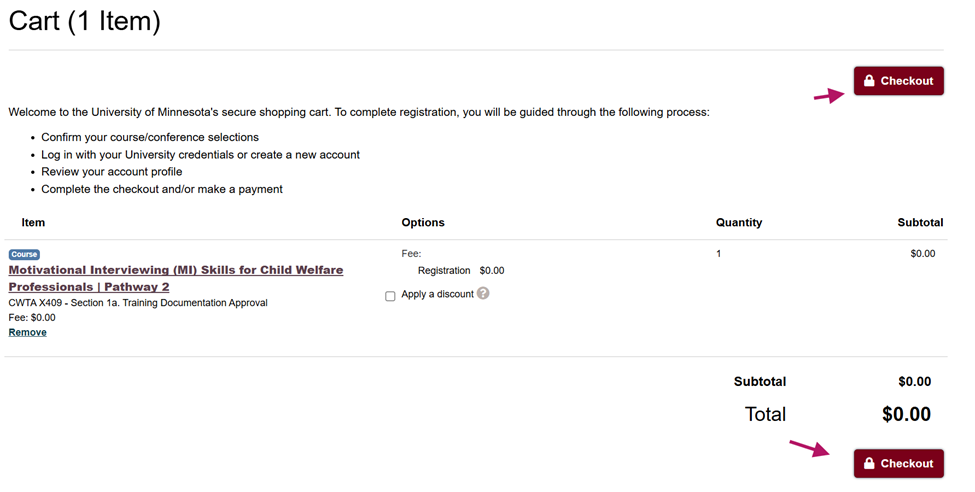Arrow pointing to two checkout buttons