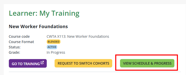 View Schedule and Progress button highlighted