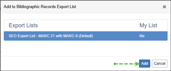 The export dialog window with the SEO Export List highlighted