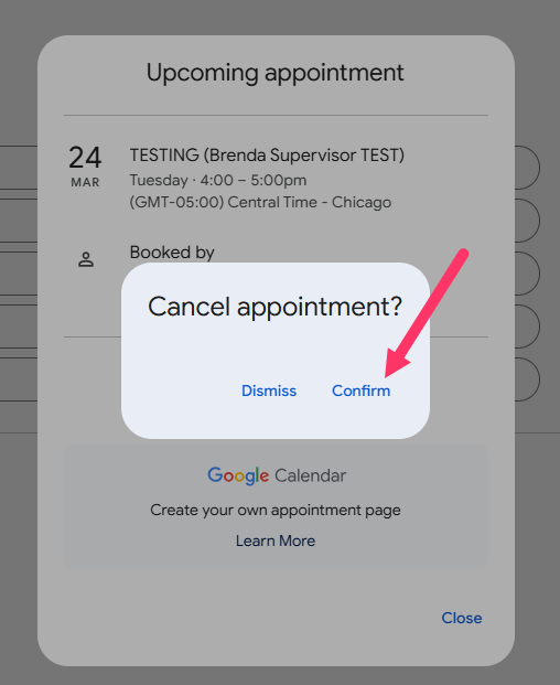 Arrow pointing to Confirm option