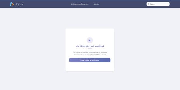 Pantalla de solicitud de código de verificación