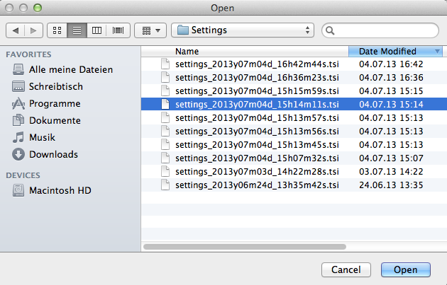 Settings Backups Settings Backups