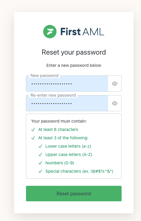 Confirmation screen shown after a successful password reset.