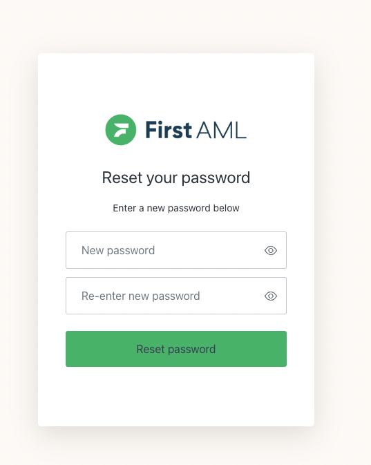 The reset password screen with the new password field and requirements listed.