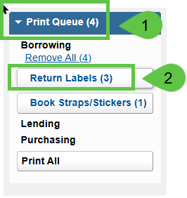 Image of print queue and return labels