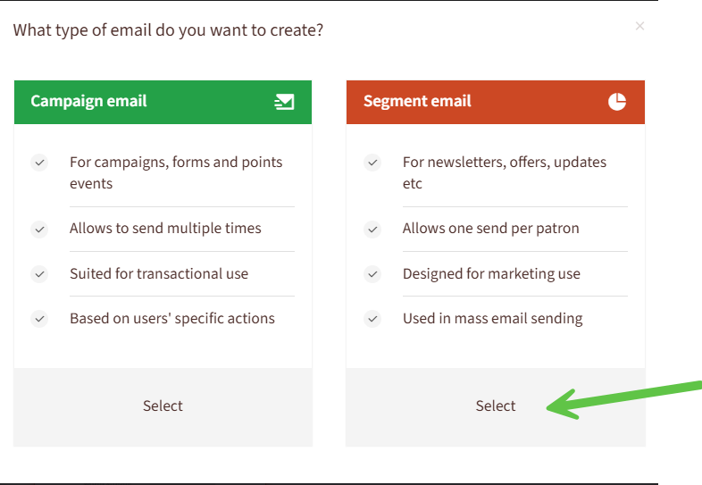 Example of Select button for segment