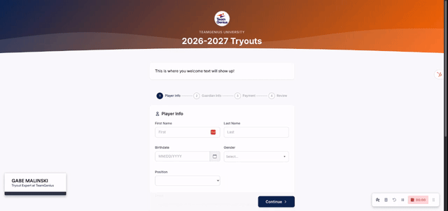 See what players would see if using TeamGenius Registration