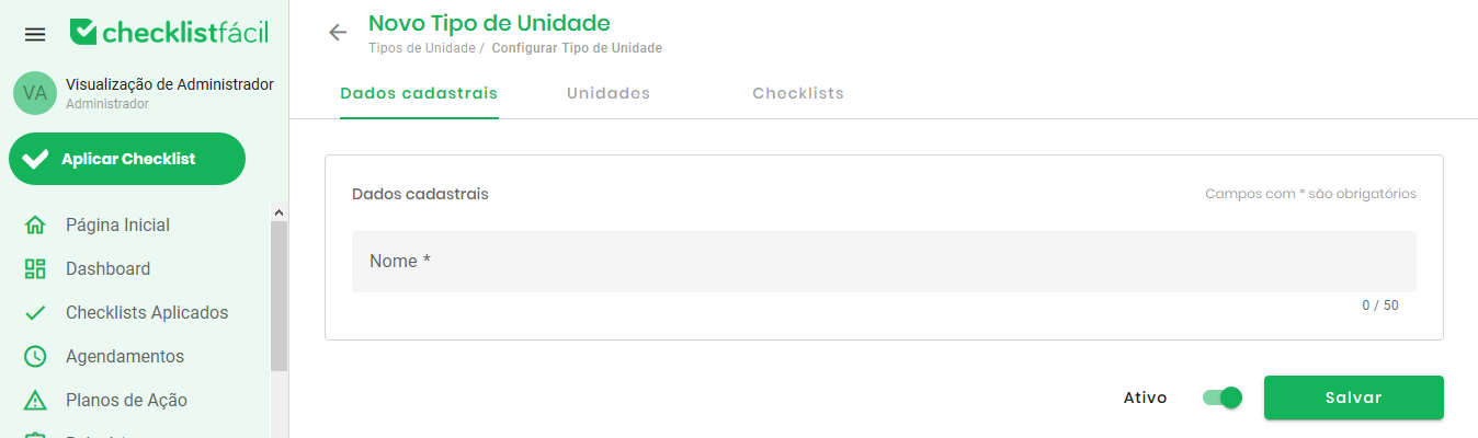 Aba de dados cadastrais