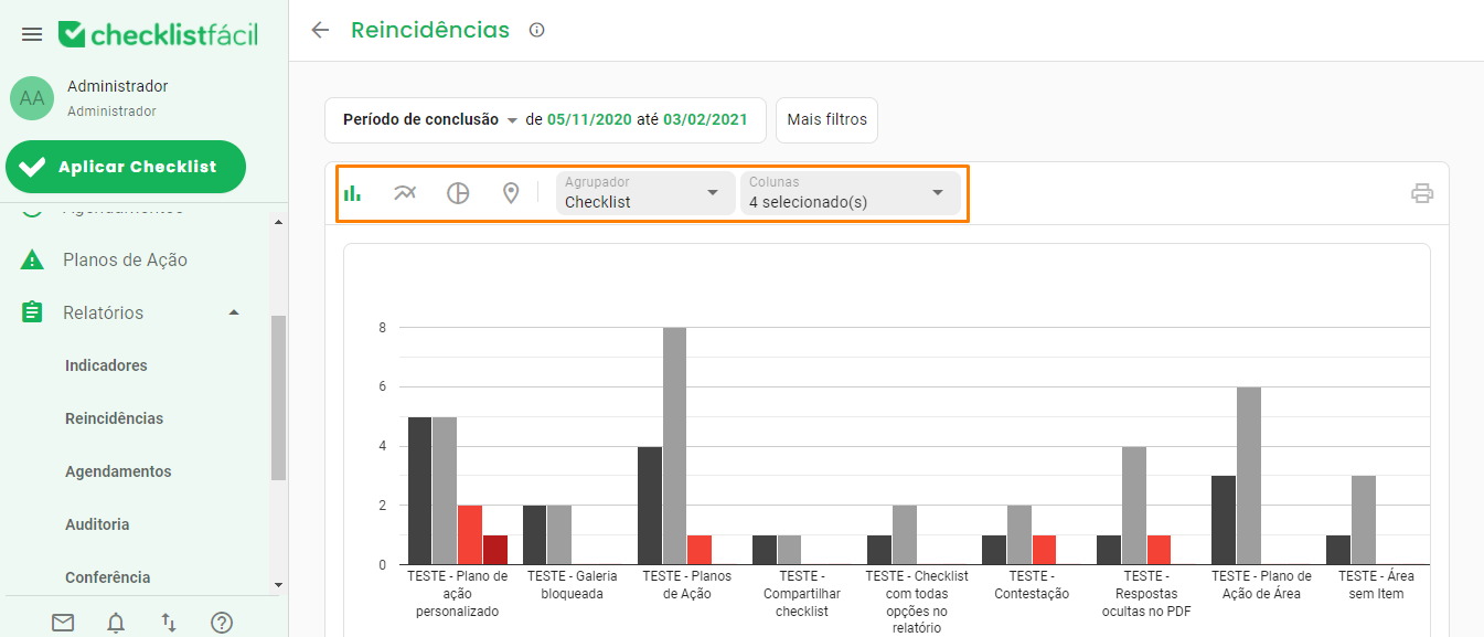 Opções de gráficos