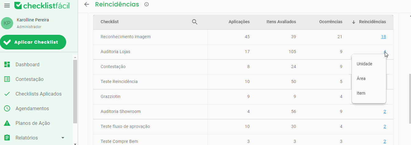 Detalhamento na tabela