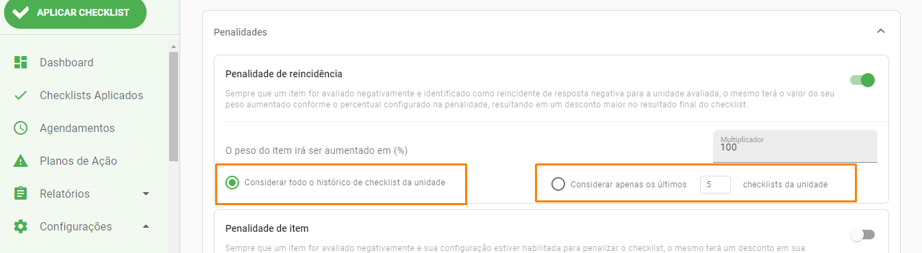 Configuração de histórico