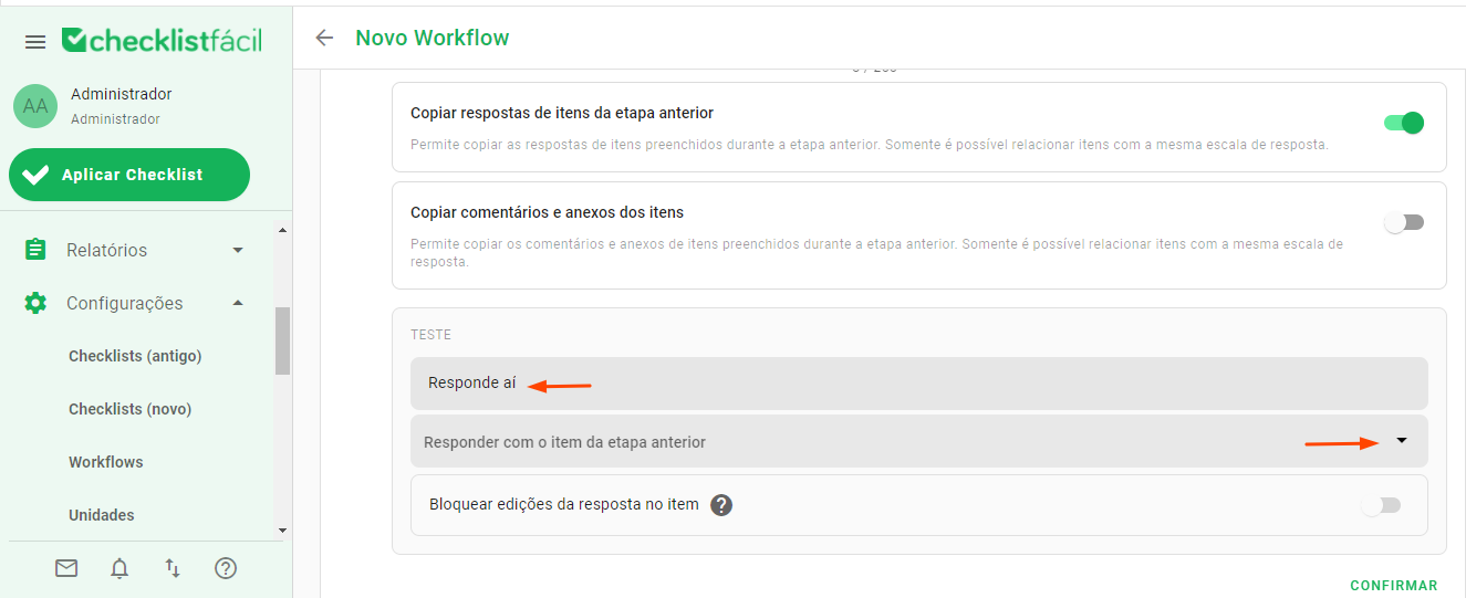Seleção de itens para cópia