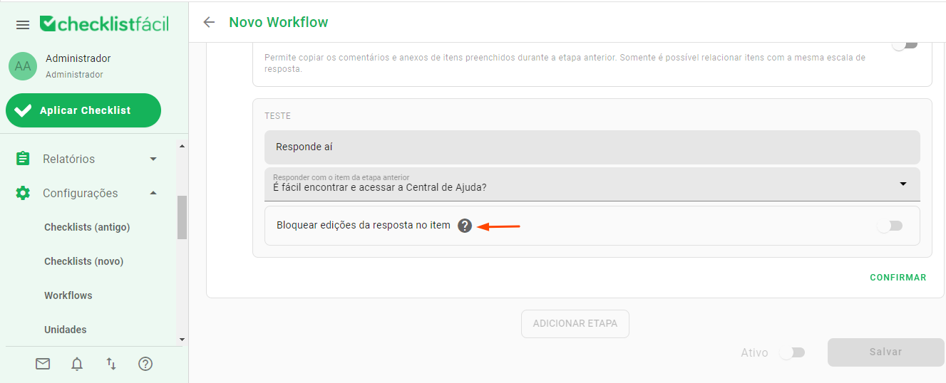Bloquear edição da resposta