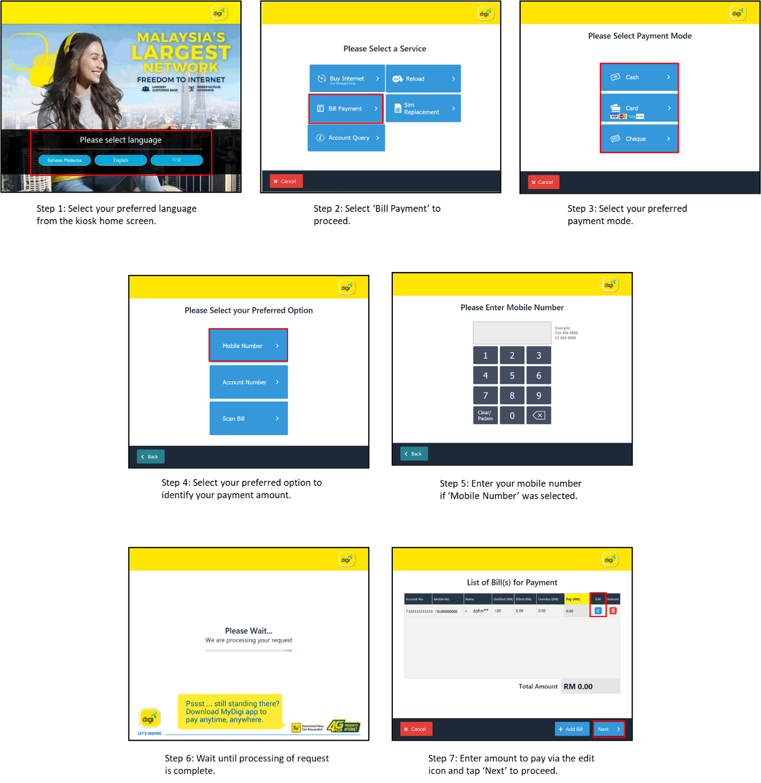Pay Postpaid Bill Using A Digi Kiosk Help Centre
