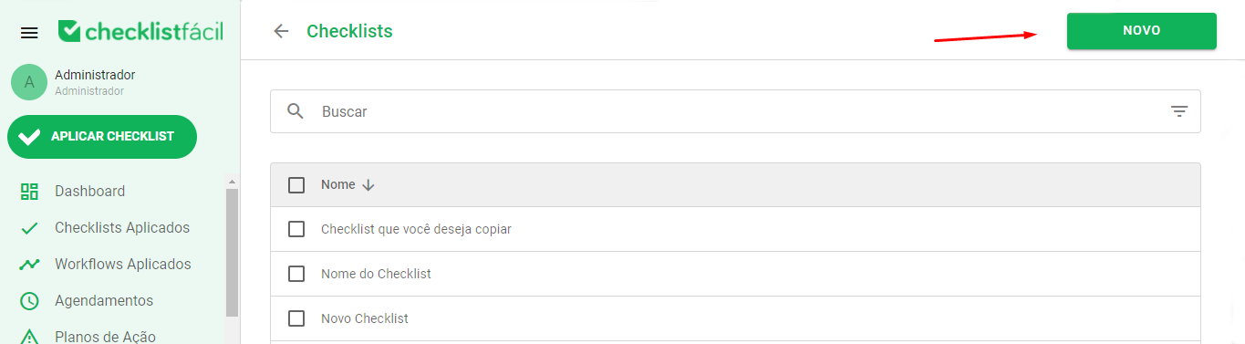 Menu Novo Checklist