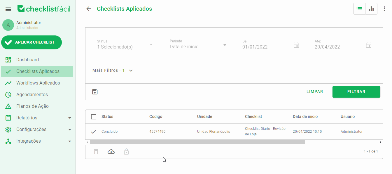 GIF demonstrando a exportação em massa na lista
